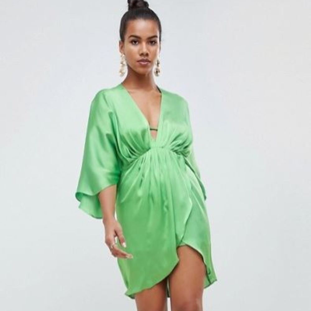 ASOS DESIGN mini plunge satin kimono dress